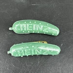 Heinz Green Plastic Pickle Lapel Pins Safety Pin Backs Set of 2